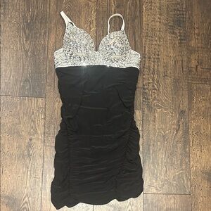 Silver Sequin Bustier and Black Y2K Dress